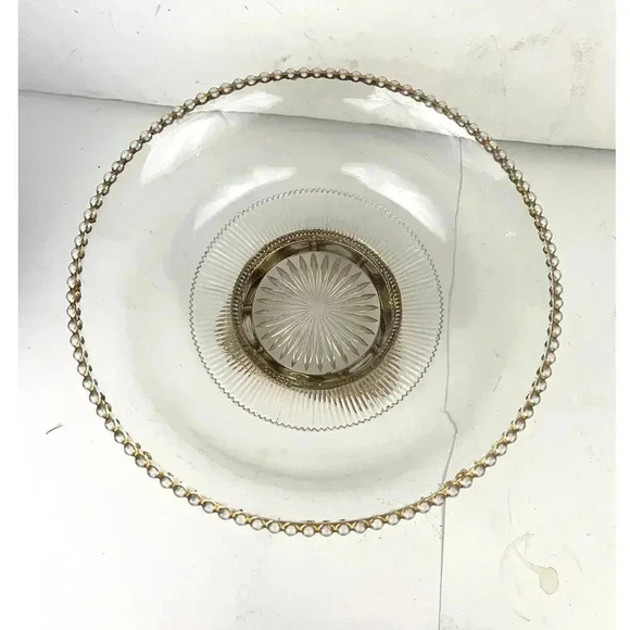 VTG Three Footed Clear Cut Pressed Glass Bowl Gold 3D Embossed Trim - Picture 5 of 13
